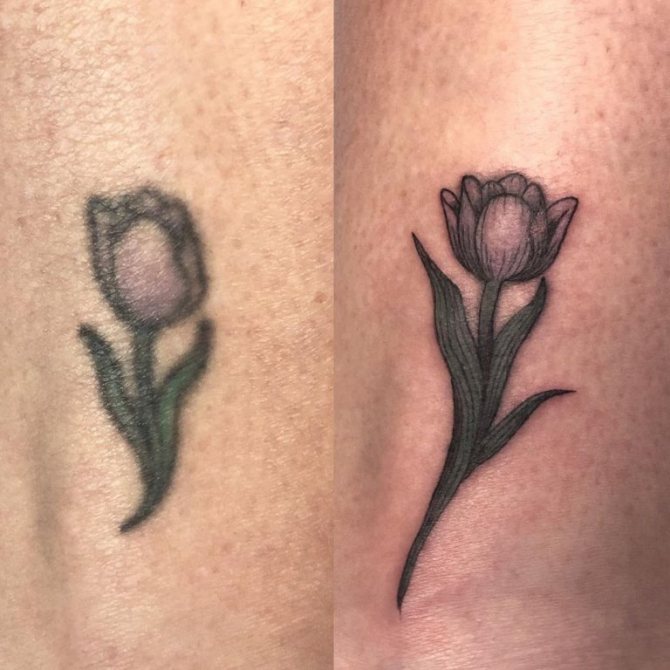 Photos avant et après le tatouage par recouvrement