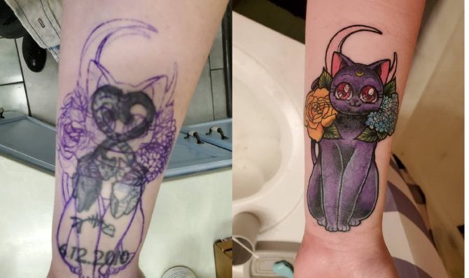 tatouage de chevauchement sur l'avant-bras