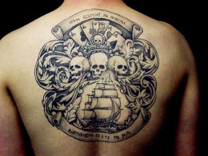 tatouage de pirate sur le dos d'un homme