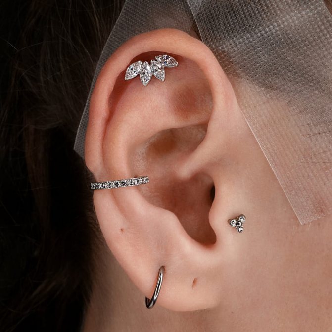 piercing du chélix, piercing du tragus, piercing de la conque, piercing du lobe