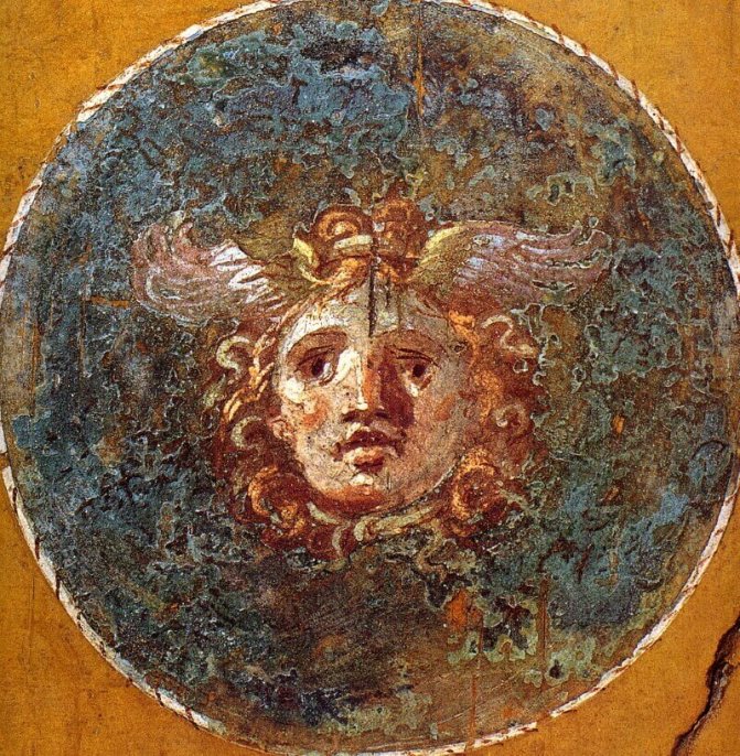 Fresque romaine d'une tête de gorgone dans la maison de Vettius à Pompéi