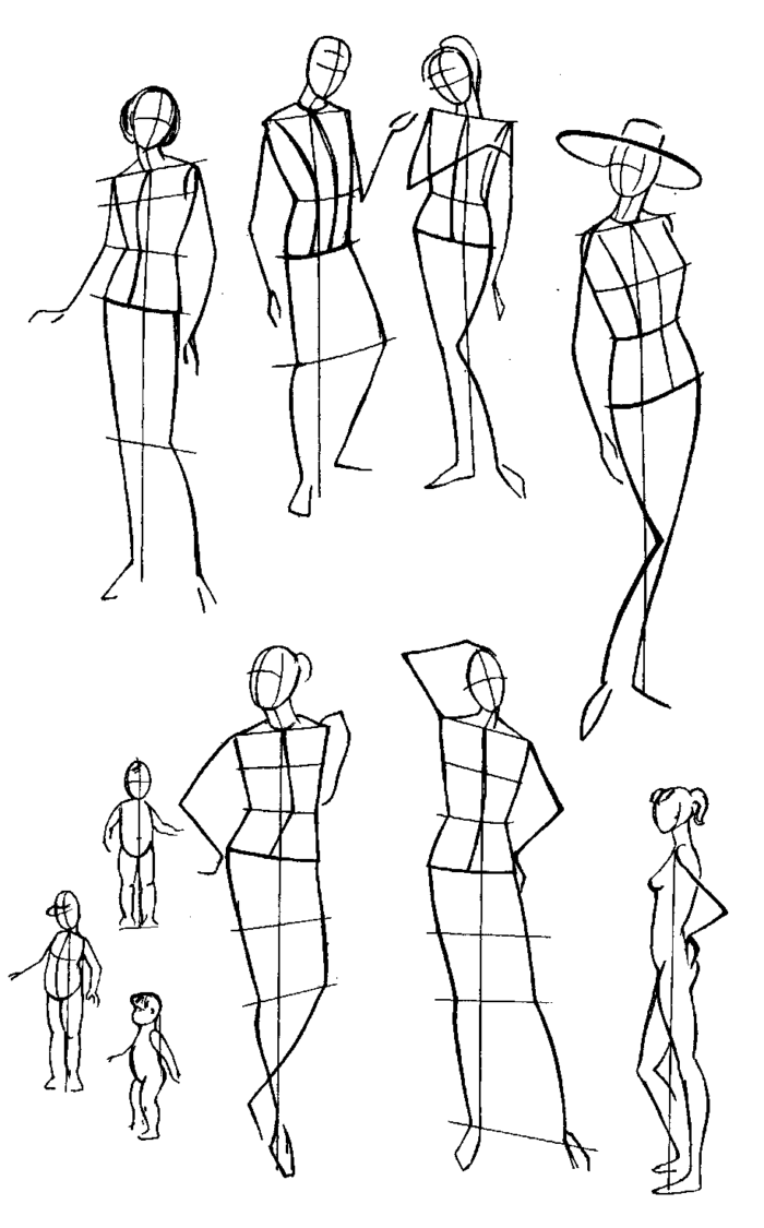 Dessins d'un homme et d'une femme avec des vêtements pour enfants