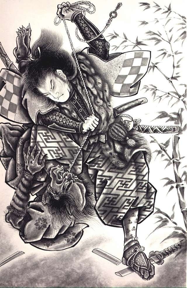 Esquisse d'un tatouage masculin avec un art martial japonais