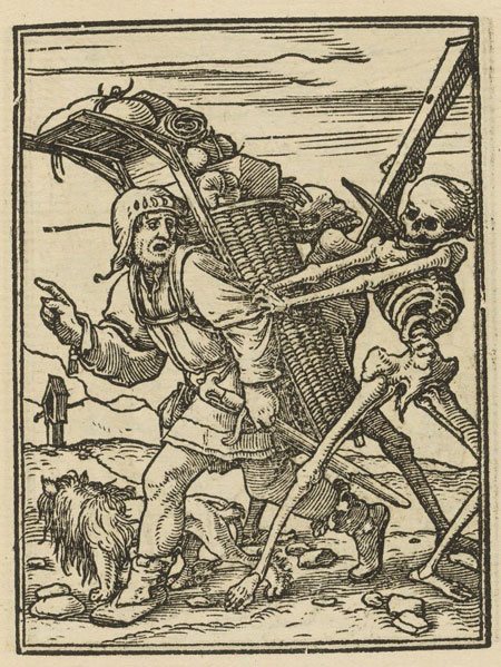 Dessin de la série La danse de la mort de Hans Holbein (le Jeune), 1524-1526