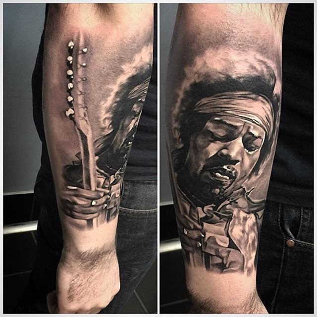 Tatouage rock de Jimmy Hendrix, avant-bras