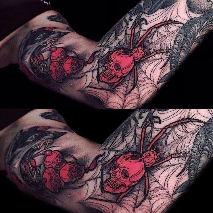 Manches avec une araignée rouge