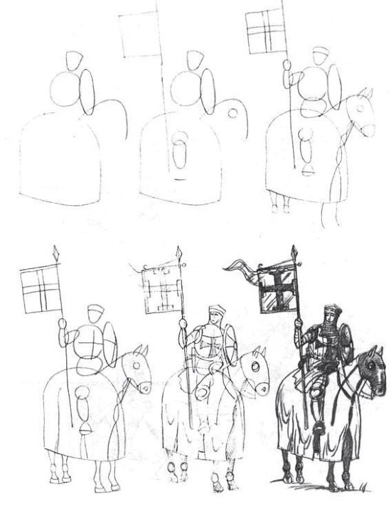 Chevalier en armure dessin au crayon pour enfants