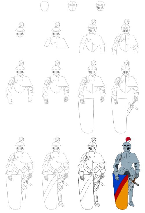 Chevalier en armure dessin au crayon pour enfants
