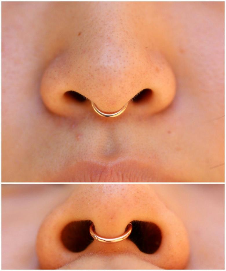 Perçage du septum - technique de perçage, choix des bagues, boucles d'oreilles et autres bijoux, photos amusantes de notre travail