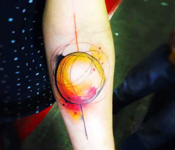 Tatouage du soleil, aquarelle