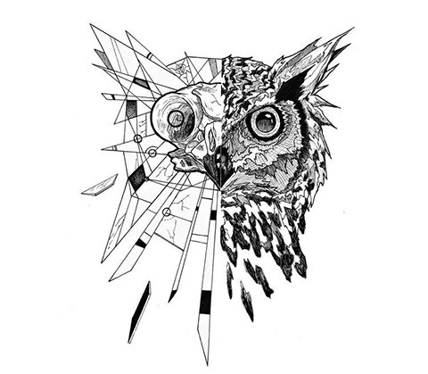 Hibou géométrique - Croquis pour tatouage