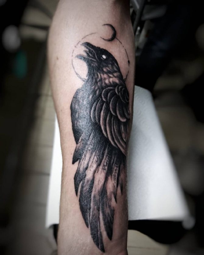 Tatouage stylisé d'un corbeau