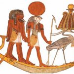 Barque sacrée des anciens Égyptiens. Fragment d'une peinture murale
