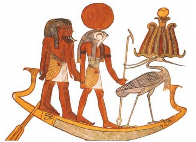 La barque sacrée des anciens Égyptiens. Fragment d'une peinture murale