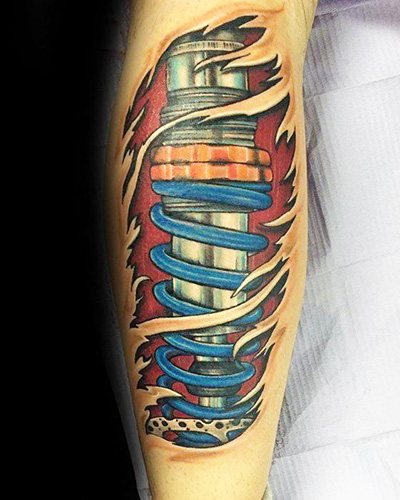 Amortisseur de tatouage sur la jambe. Photo, signification, croquis