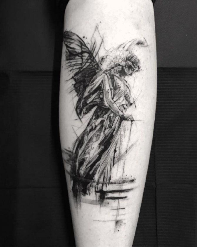 Tatouage d'un ange dans un style de gravure