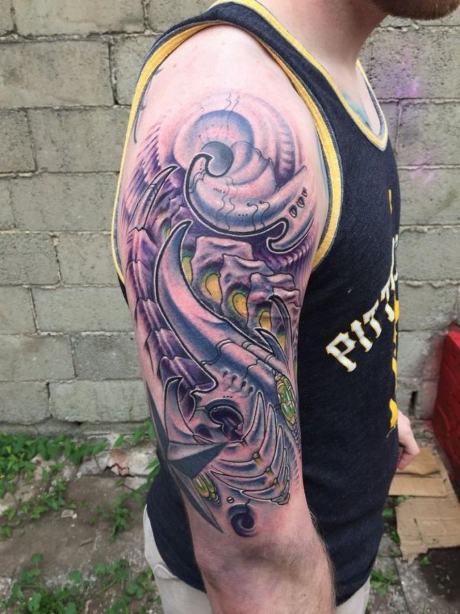Tatouage bioorganique (77 photos) - esquisses sur le bras, l'épaule, comme la manche