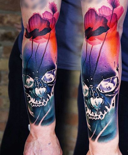 Tatouage du crâne. Ce que cela signifie pour les hommes, les filles, les croquis sur la main, le bras, l'épaule, l'avant-bras