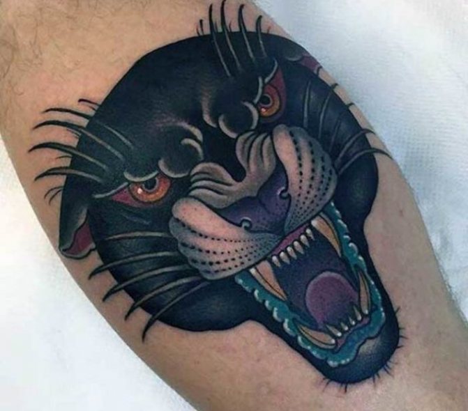 black panther old skool shin tattoo