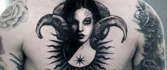 Fille tatouée avec des bois de cerf. Croquis, signification