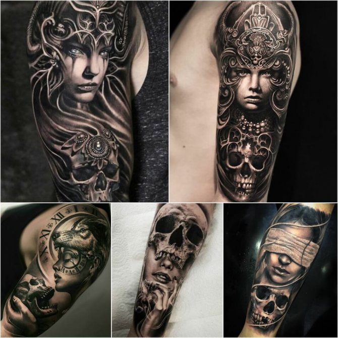 Fille tatouée - Fille tatouée avec crâne - Fille tatouée et crâne