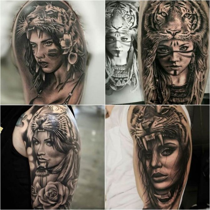 Fille tatouée - Fille tatouée - Fille tatouée dans une peau de tigre