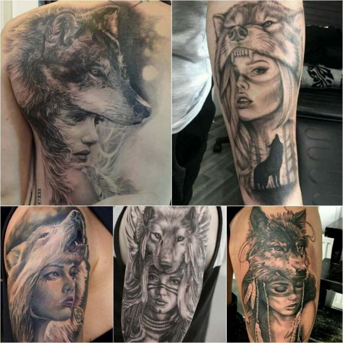 Fille tatouée - Fille tatouée en peau de loup - Fille tatouée avec un loup