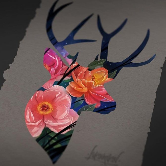 tatouage pour filles cerf rempli de fleurs