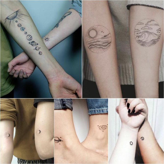 Tatouage pour deux - Tatouage en un seul style - Tatouage corps célestes - Tatouage pour couple soleil