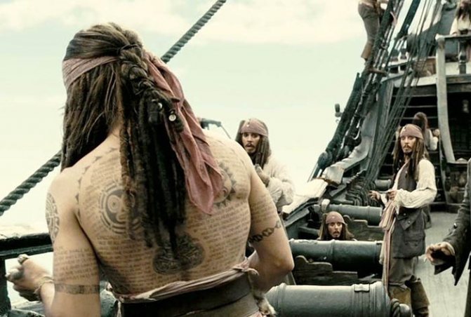 Tatouage de Jack Sparrow sur le bras, le dos, l'épaule. Photo, significations