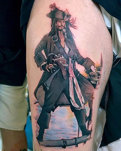 Tatouage de Jack Sparrow sur le bras, le dos, l'épaule. Photo, significations