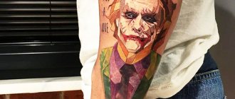 Tatouez le Joker sur votre bras, votre avant-bras, votre jambe. Croquis, photo, signification