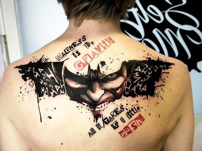 Tatouage du Joker sur le bras, l'avant-bras, la jambe. Croquis, photo, signification