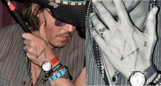 Un tatouage de Johnny Depp. Photos sur son bras, son dos et sa main