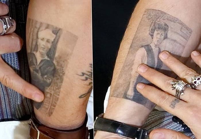 Un tatouage de Johnny Depp. Photos sur son bras, son dos et sa main