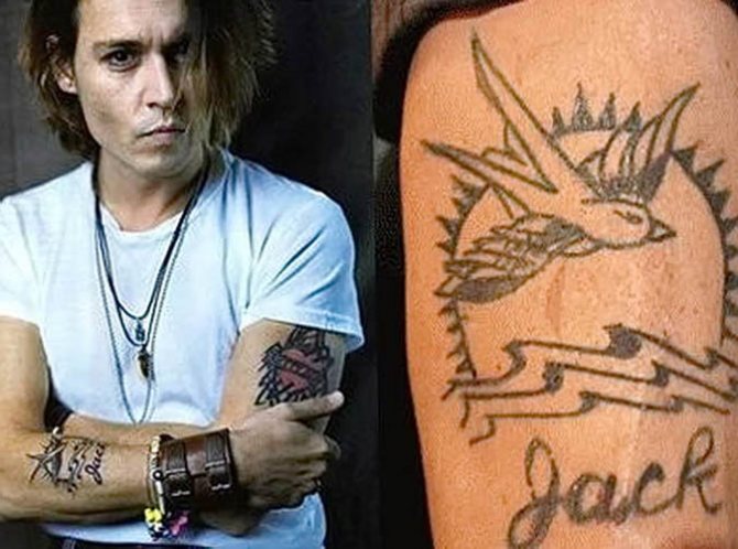 Un tatouage de Johnny Depp. Photos sur son bras, son dos et sa main