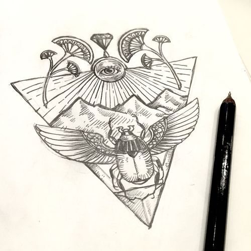 Tatouage thème égyptien pour les hommes et les filles. Esquisses sur la main, l'avant-bras, les doigts, les valeurs. Photo