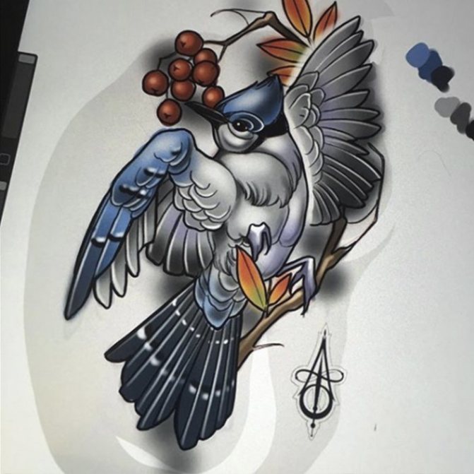 dessin de tatouage d'un oiseau