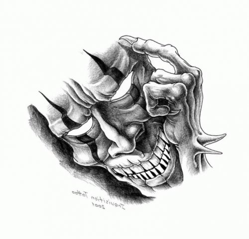 Tatouage masculin noir et blanc, masque de croquis