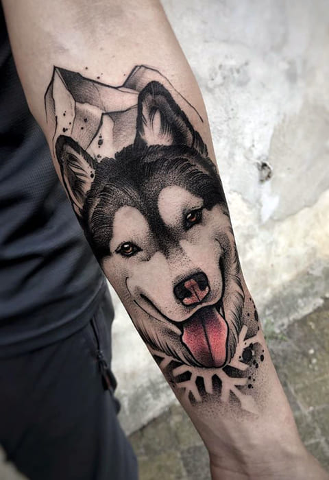 Tatouage de husky sur le bras d'un homme - photo
