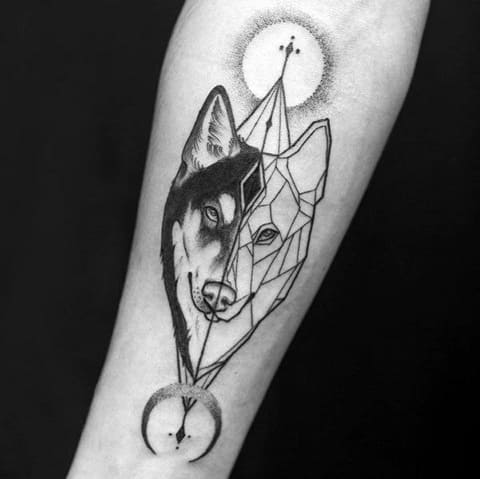 Tatouage de style géométrique Husky