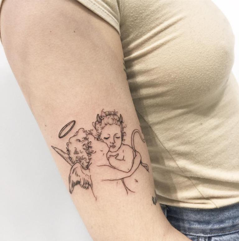 Tatouage chérubin et diable