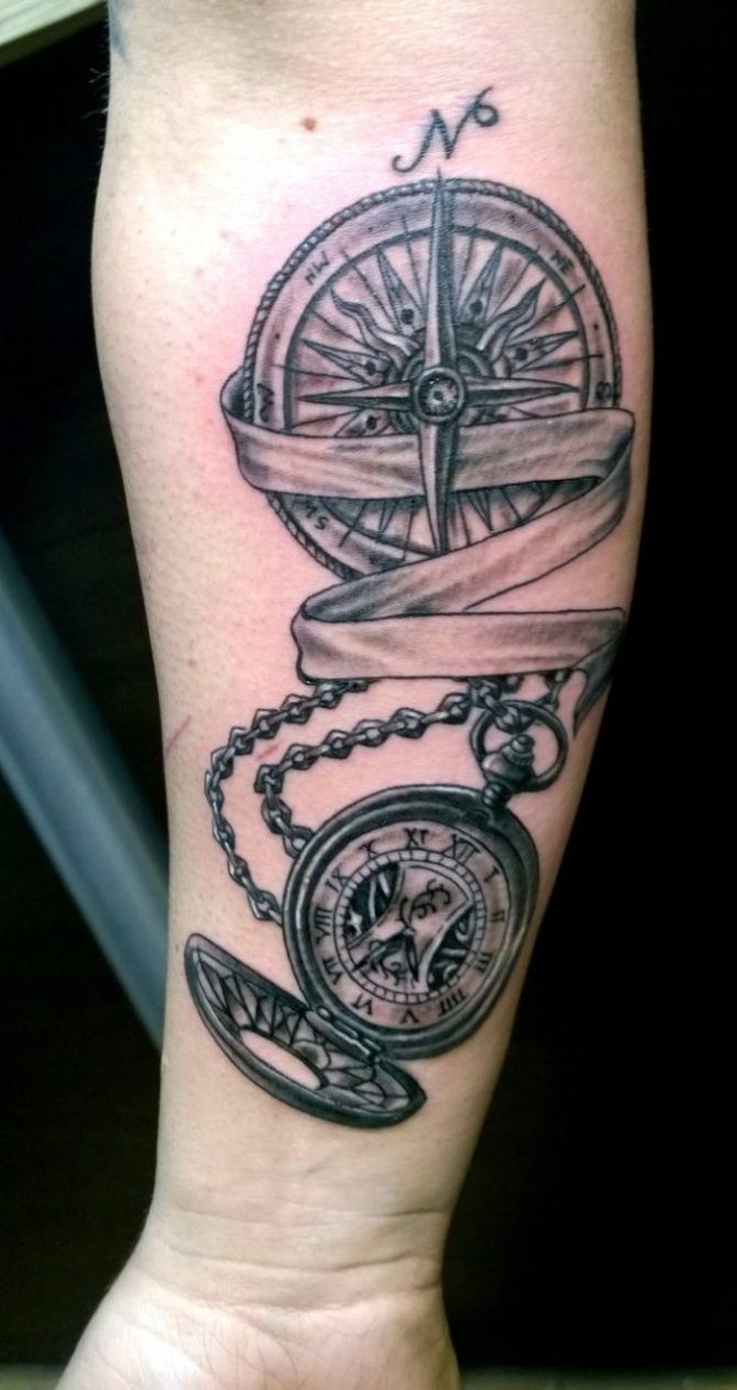 Tatouage boussole et montre : signification, croquis homme et femme