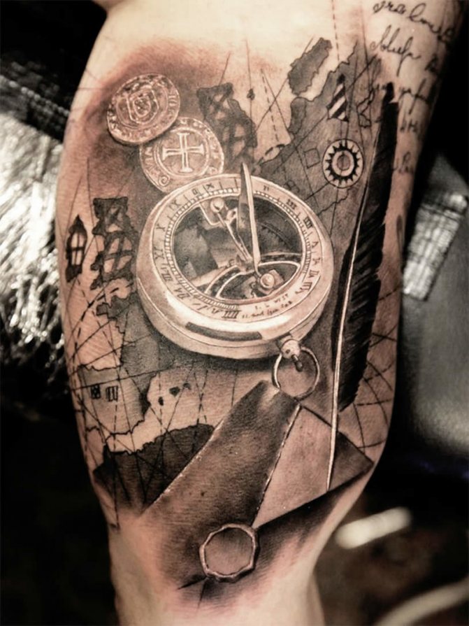 Tatouage boussole et montre : signification, croquis homme et femme