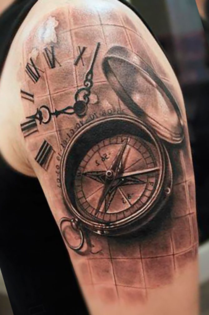 Tatouage boussole et montre : signification, croquis homme et femme