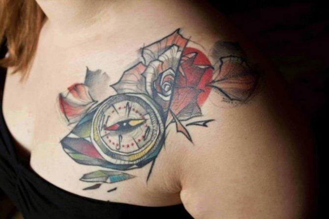 Tatouage boussole et rose : signification, croquis homme et femme