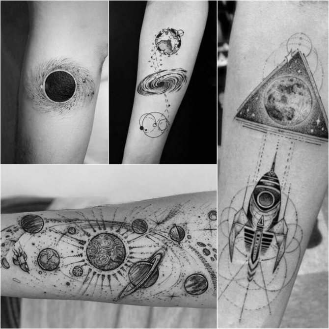 Tattoo Space - tatouage espace noir et blanc - tatouage espace noir et blanc