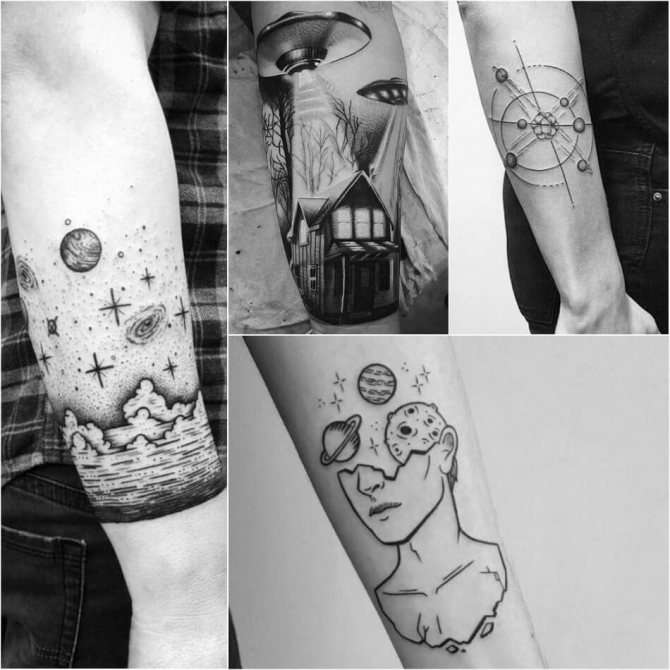 Tattoo Space - Tatouage de l'espace en noir et blanc - Tatouage Cosmos