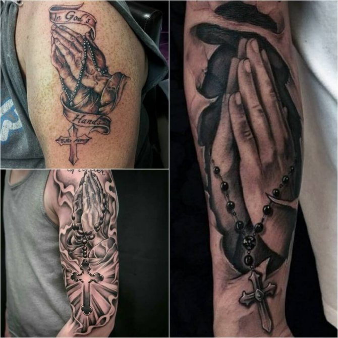 Croix de tatouage - Combinaisons populaires de croix - Croix et autres dessins - Tatouage de mains priant avec une croix