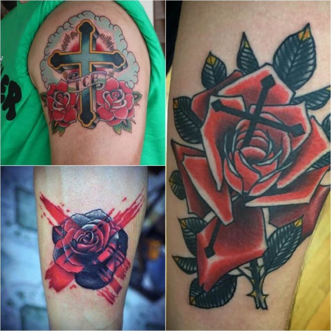 Croix de tatouage - Combinaisons populaires de Croix - Croix et autres dessins - Croix et Rose de tatouage
